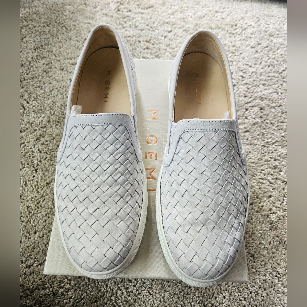 M. Gemi The Cerchio Italian Leather Woven Slip-On Sneakers - Nubuck White